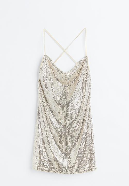 H&M - Sequined slip dress - light beige/silver-coloured