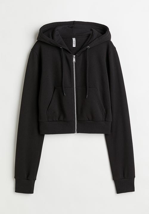 H&M - Cropped zip-through hoodie - black