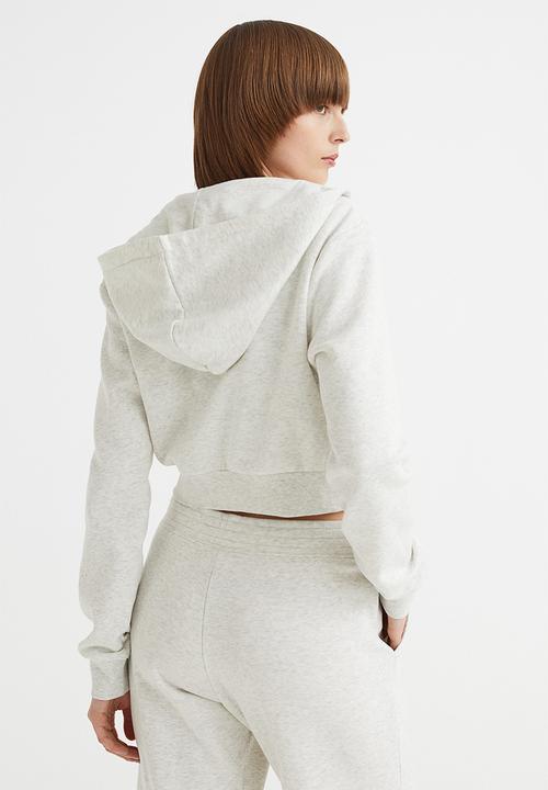 H&M - Cropped zip-through hoodie - light grey marl