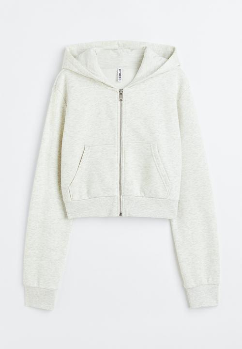 H&M - Cropped zip-through hoodie - light grey marl