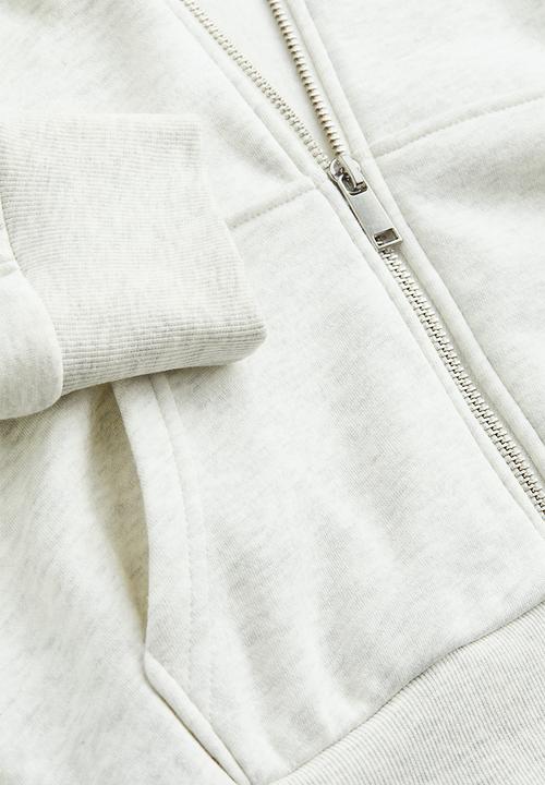 H&M - Cropped zip-through hoodie - light grey marl