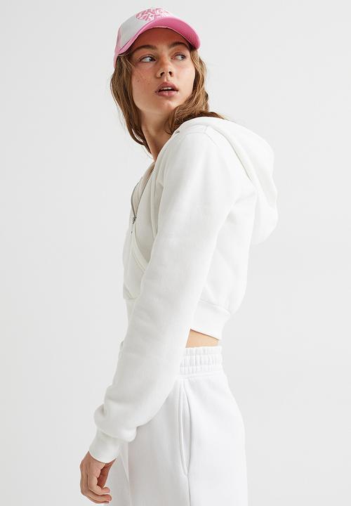 H&M - Cropped zip-through hoodie - white