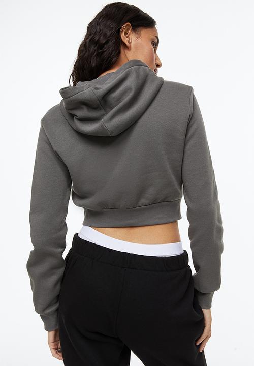 H&M - Cropped zip-through hoodie - dark grey