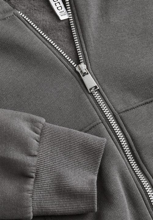 H&M - Cropped zip-through hoodie - dark grey