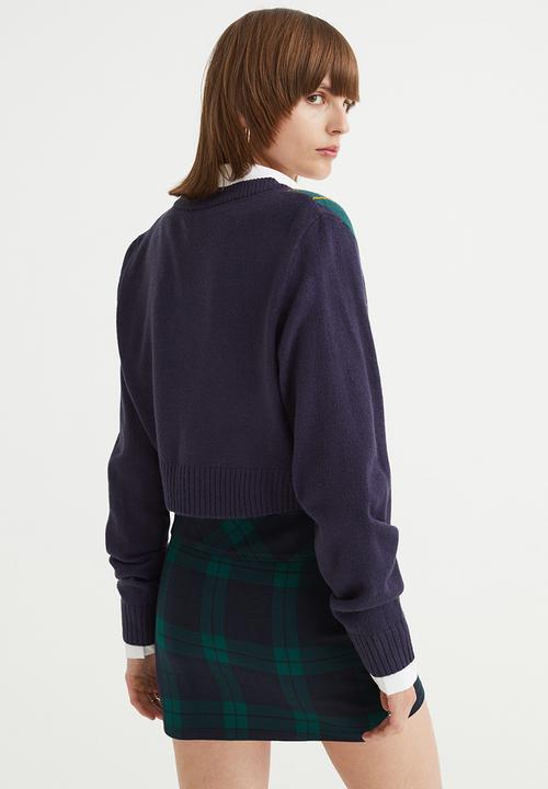 H&M - Mini skirt - dark blue/checked
