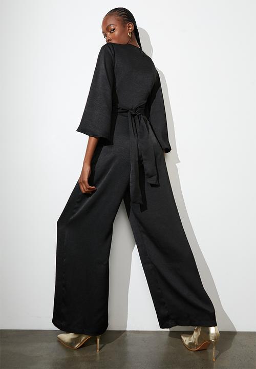 Superbalist - Satin draped front jumpsuit - black