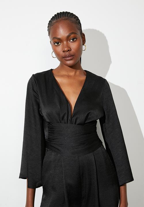 Superbalist - Satin draped front jumpsuit - black