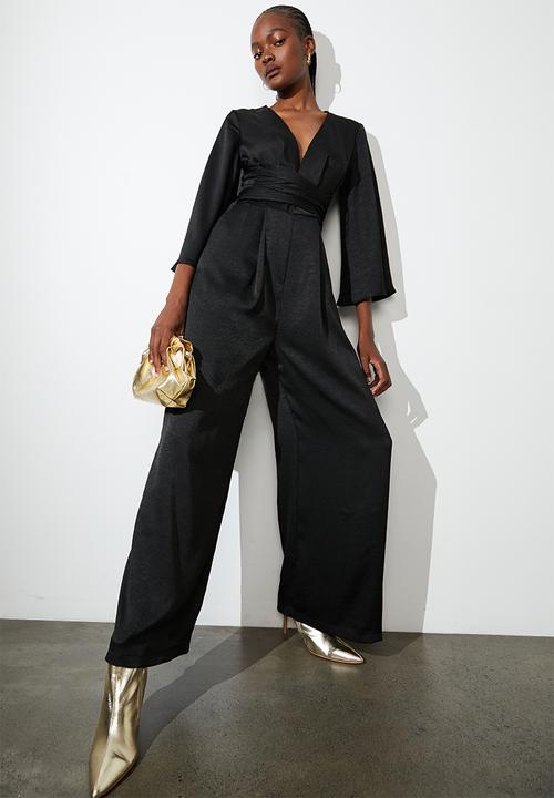 Superbalist - Satin draped front jumpsuit - black