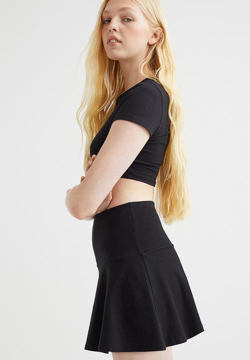 H&M - Flared cotton jersey skirt - black
