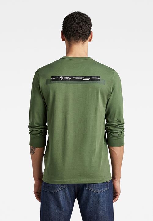 G-STAR - Back double logo tape r t long sleeve - dk nuri green