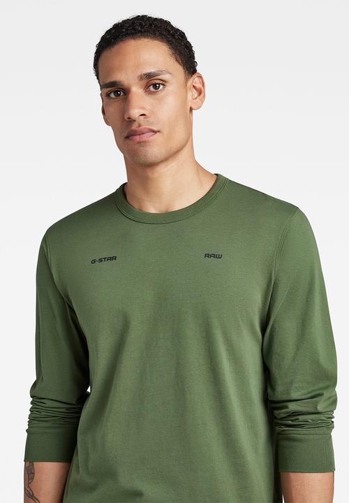 G-STAR - Back double logo tape r t long sleeve - dk nuri green