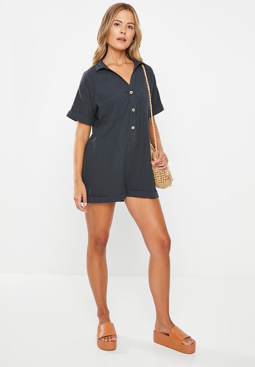 Cotton On - Button up beach playsuit - washed black