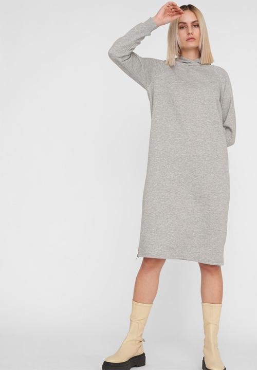 Noisy May - Helene long sleeve sweat dress - light grey melange