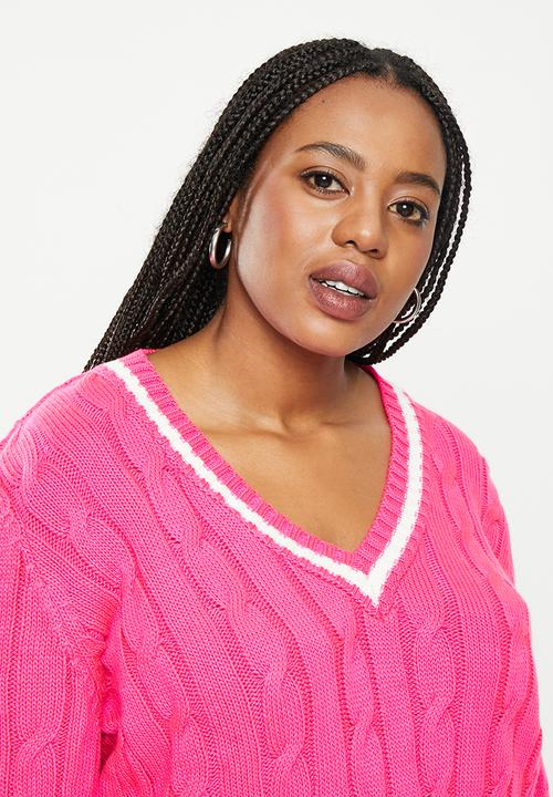 Trendyol - Plus relaxed v-neck knit sweater - pink