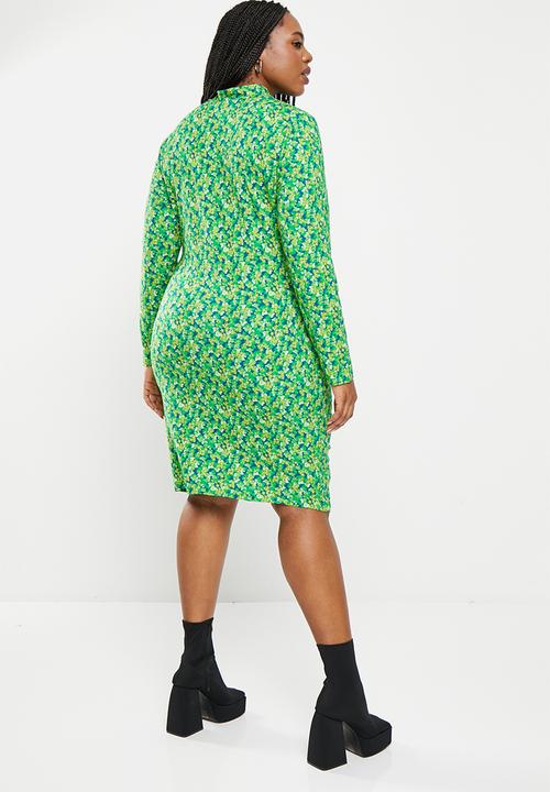 Glamorous - Plus high neck mini - lime blue floral