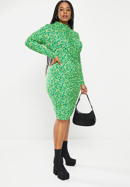 Glamorous - Plus high neck mini - lime blue floral