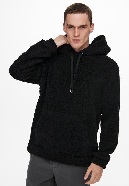 Only & Sons - Onsremy reg teddy hoodie sweat - black