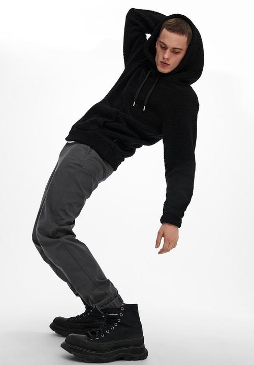 Only & Sons - Onsremy reg teddy hoodie sweat - black