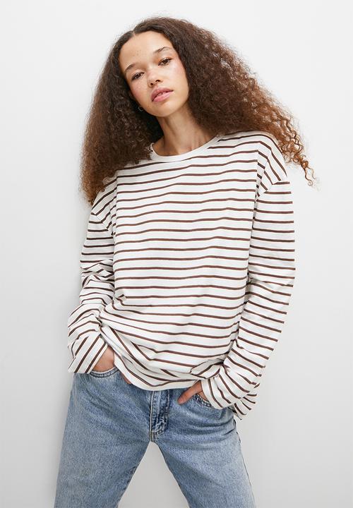 Blake - Stripe oversized tee - ecru & choc