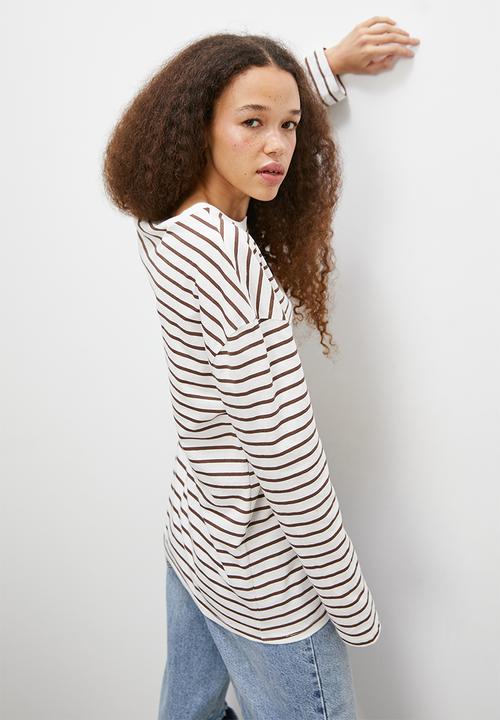 Blake - Stripe oversized tee - ecru & choc