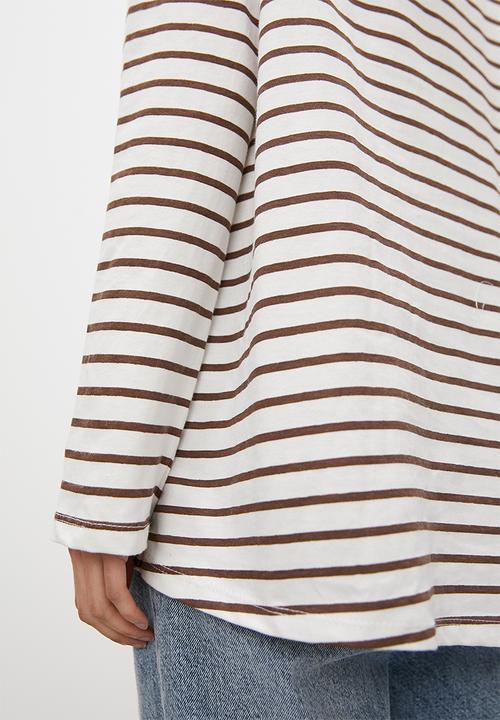 Blake - Stripe oversized tee - ecru & choc