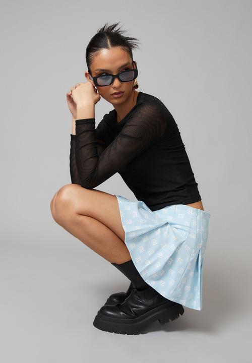 Factorie - sheer long sleeve top - black mesh