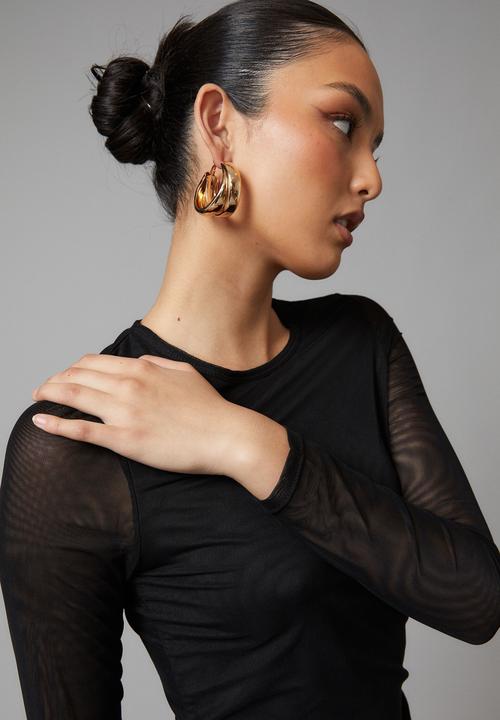 Factorie - sheer long sleeve top - black mesh