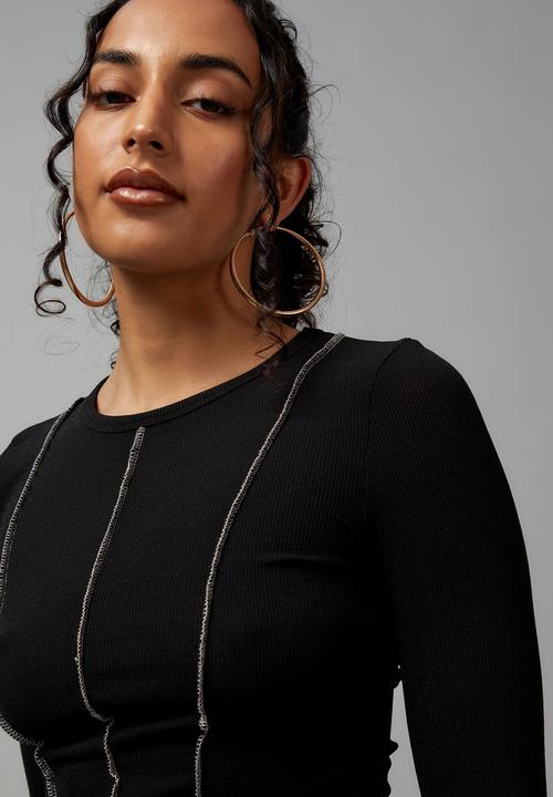 Factorie - Sheer long sleeve top - black/white
