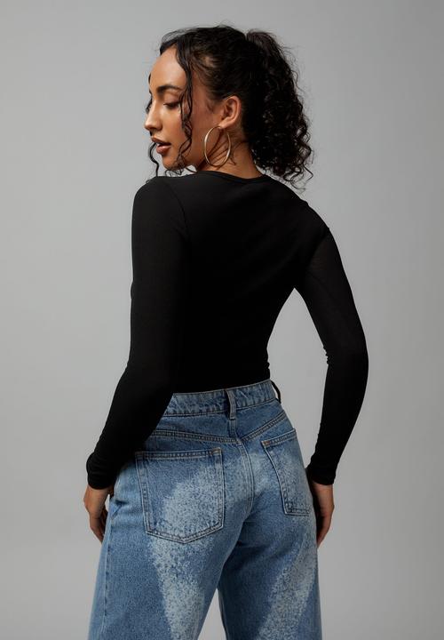 Factorie - Sheer long sleeve top - black/white