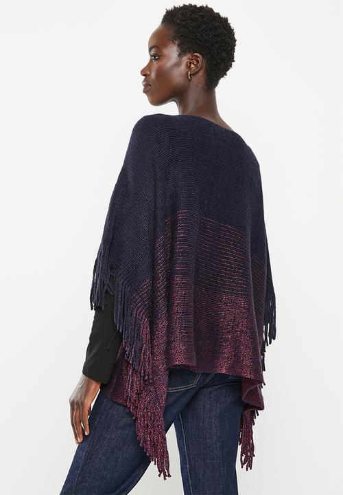 dailyfriday - Fringe detail poncho - blues ombre