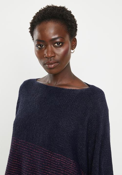 dailyfriday - Fringe detail poncho - blues ombre
