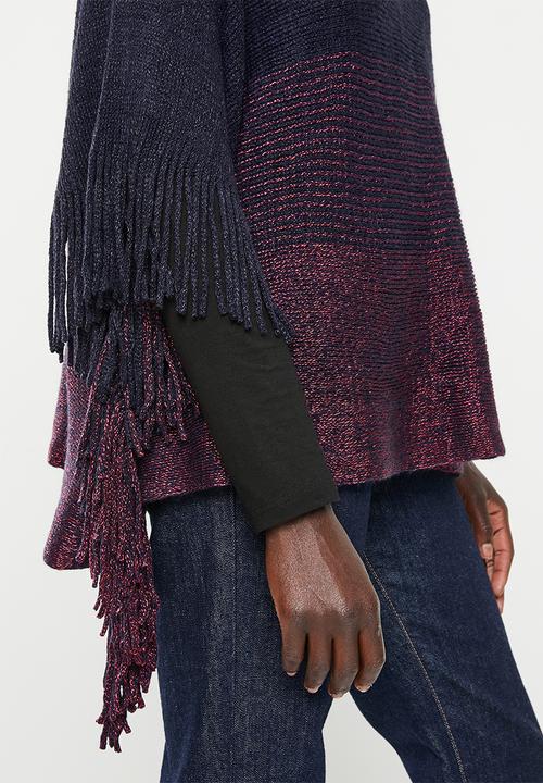 dailyfriday - Fringe detail poncho - blues ombre