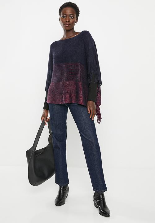 dailyfriday - Fringe detail poncho - blues ombre