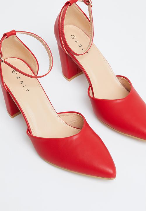edit - Adley anklestrap block heel - red