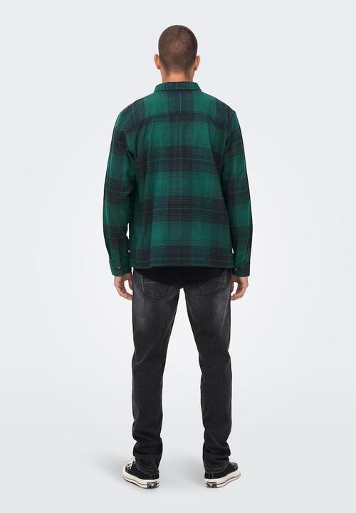 Only & Sons - Onsbaz ovr 4pkt flannel check ls shirt - jade green