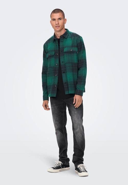 Only & Sons - Onsbaz ovr 4pkt flannel check ls shirt - jade green