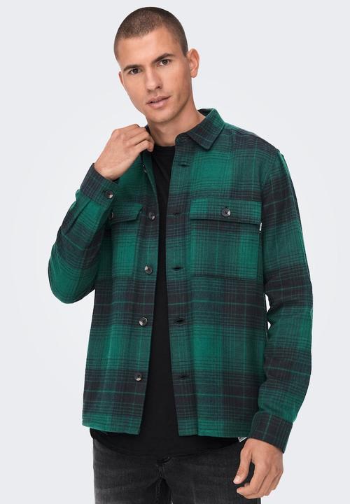 Only & Sons - Onsbaz ovr 4pkt flannel check ls shirt - jade green