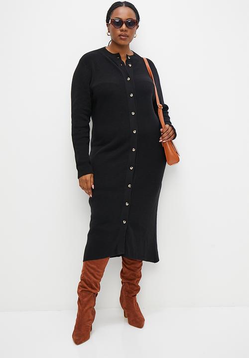 edit Plus - Ribbed button down column dress - black