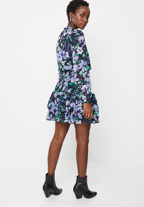 Trendyol - Floral pleated waist dress - navy