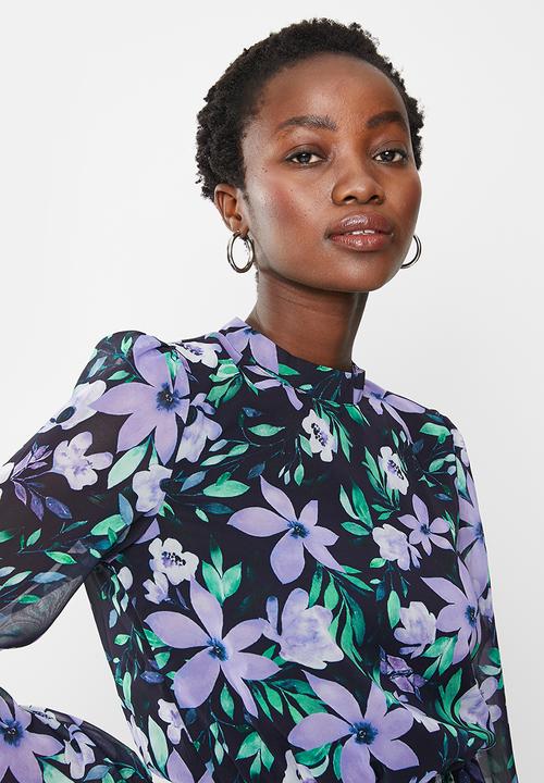 Trendyol - Floral pleated waist dress - navy