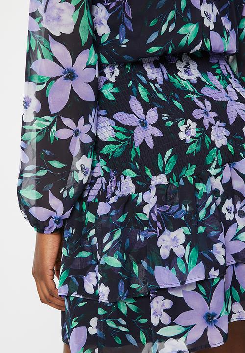 Trendyol - Floral pleated waist dress - navy