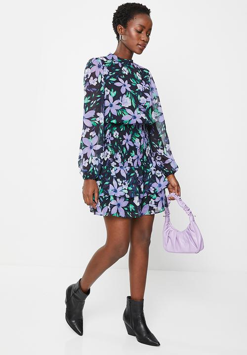 Trendyol - Floral pleated waist dress - navy
