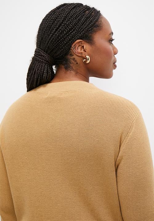 edit Plus - Ribbed button down column dress - taupe melange