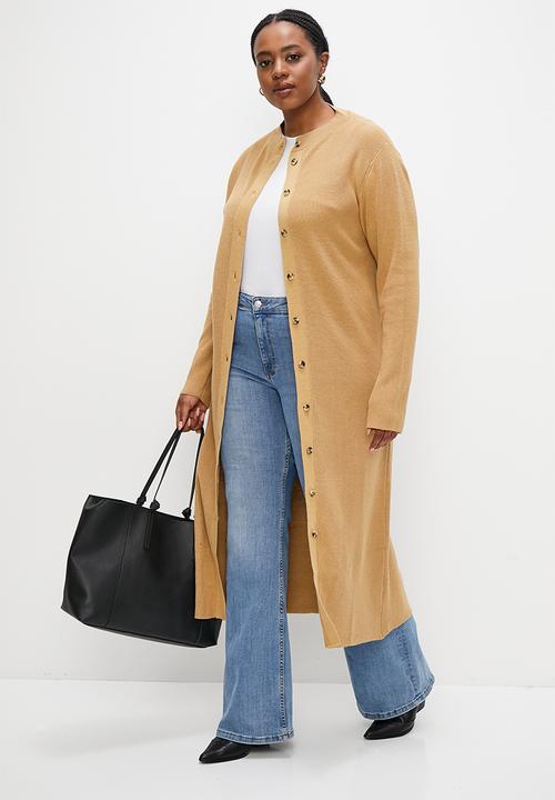 edit Plus - Ribbed button down column dress - taupe melange