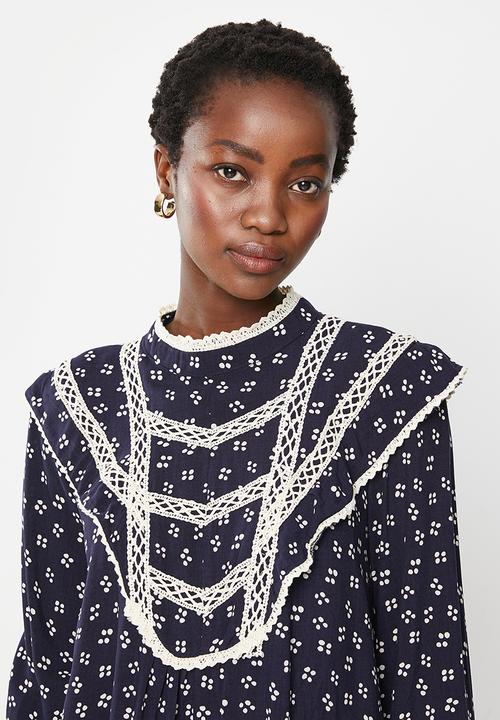 Trendyol - High neck patterned dress - navy