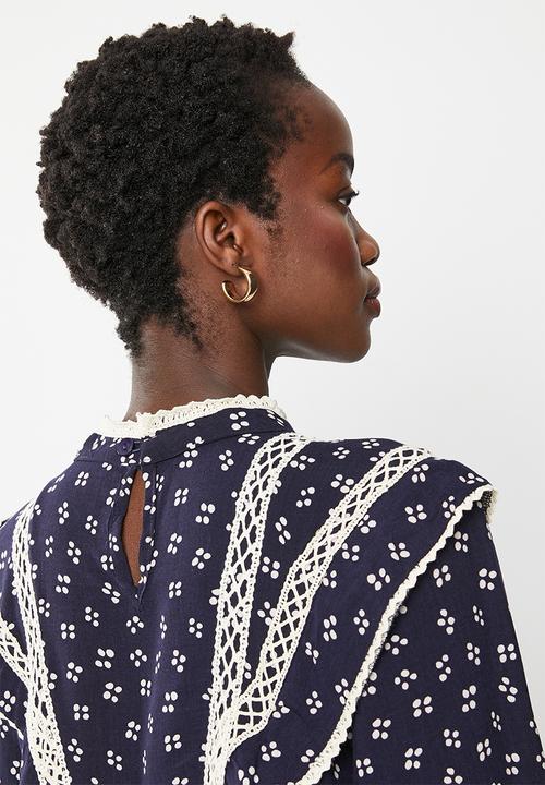 Trendyol - High neck patterned dress - navy