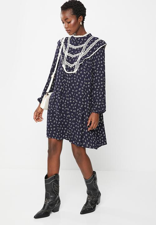Trendyol - High neck patterned dress - navy