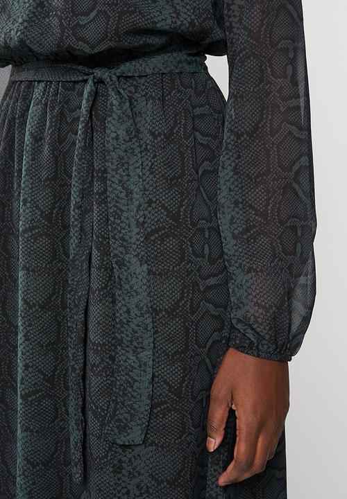 Trendyol - Belted maxi patterned dress - emerald green