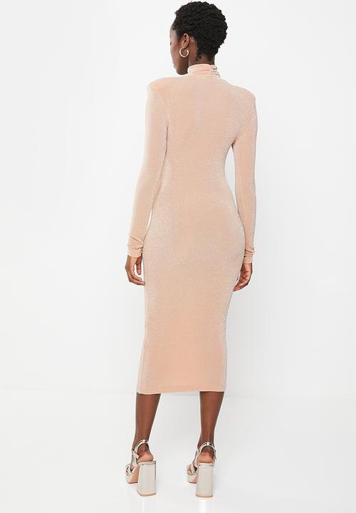 Trendyol - Turtleneck shoulder detail mid dress - powder pink