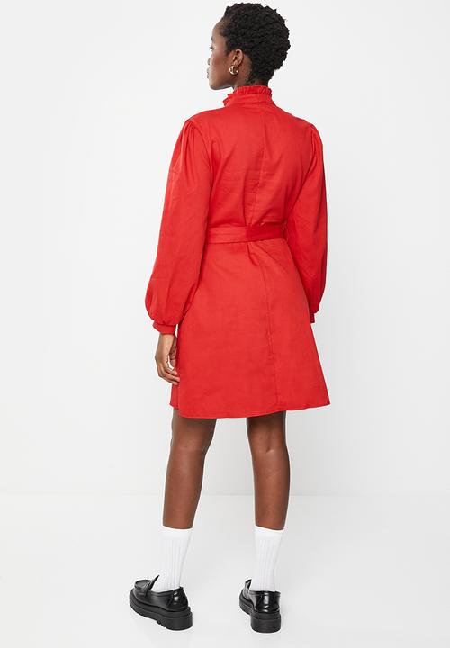 Trendyol - Stand up collar tie detail dress - red